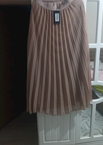 Bej Piliseli Midi Kadın Etek - Görsel 4