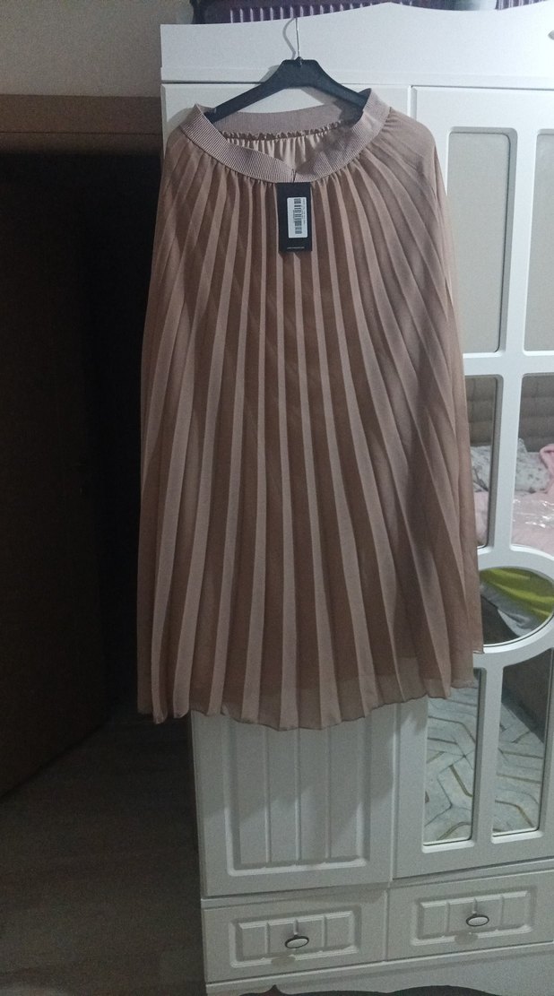 Bej Piliseli Midi Kadın Etek - Görsel 3