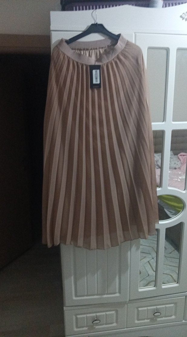 Bej Piliseli Midi Kadın Etek - Görsel 2