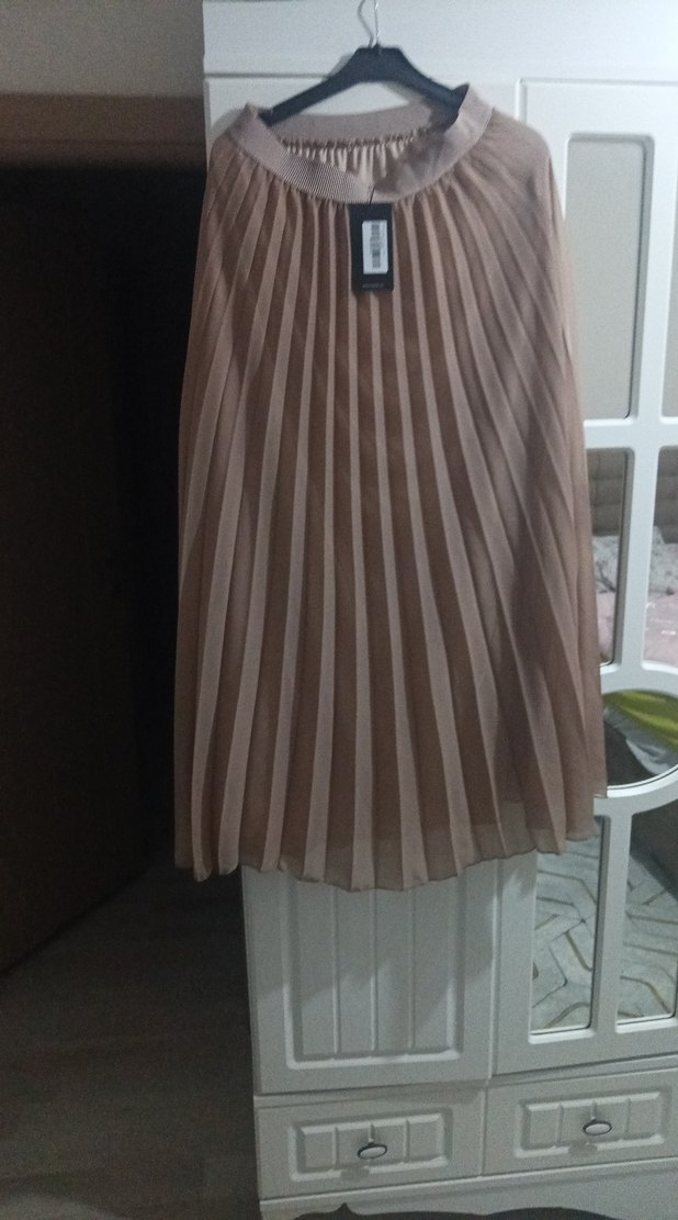 Bej Piliseli Midi Kadın Etek - Görsel 4