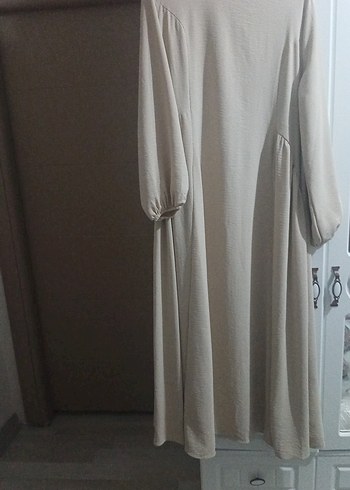 Gri Uzun Kollu Salaş Keten Elbise - Görsel 2