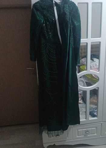 Yeşil Uzun Kollu Kadın Abiye Elbise - Görsel 2