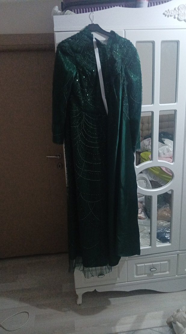 Yeşil Uzun Kollu Kadın Abiye Elbise - Görsel 2