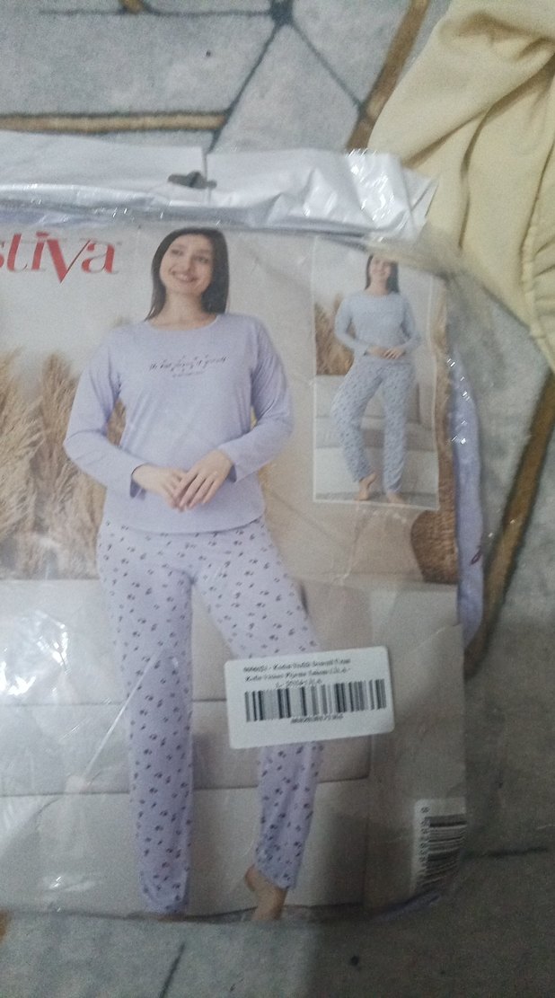 Gri Desenli Uzun Kollu Rahat Kadın Pijama Takımı - Görsel 2