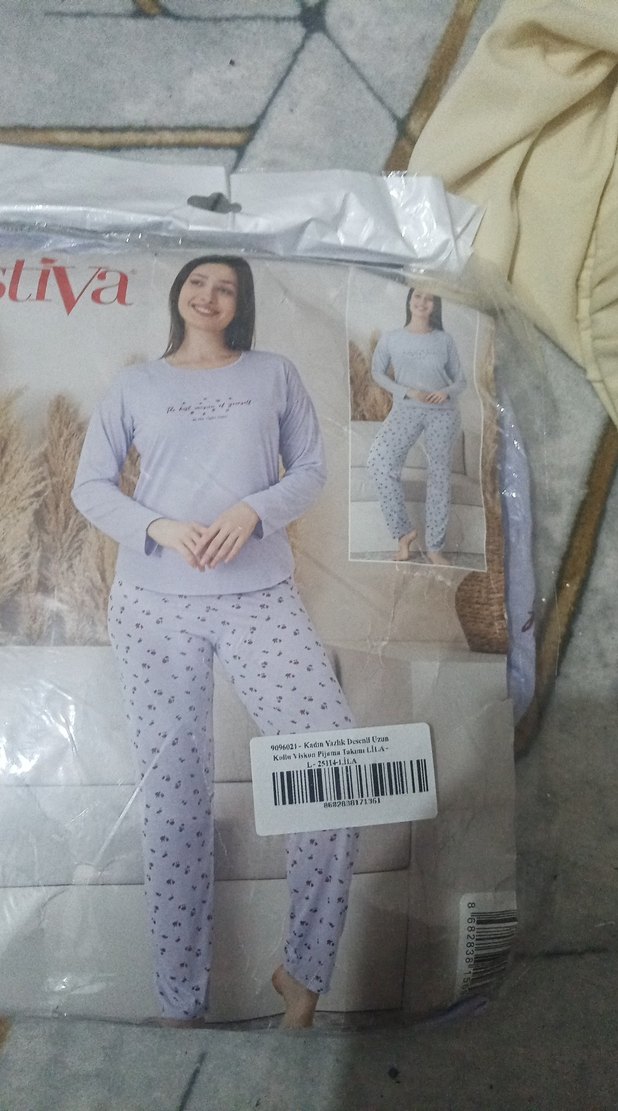 Gri Desenli Uzun Kollu Rahat Kadın Pijama Takımı - Görsel 3