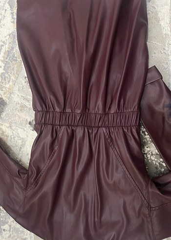 Bordo Düğmeli Kadın Deri Ceket - Görsel 3