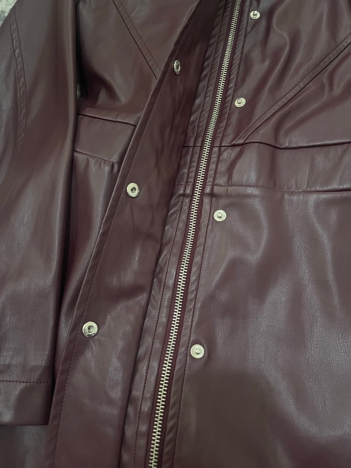 Bordo Düğmeli Kadın Deri Ceket - Görsel 2