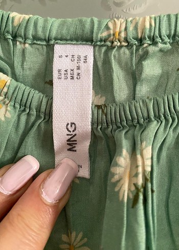 38 Beden Mango Yeşil Çiçekli Bohem Uzun Kollu Bluz