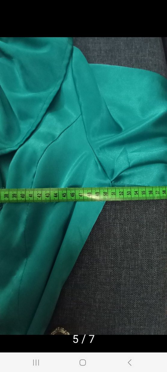 Turkuaz Saten Uzun Kollu Volanlı sabahlık - Görsel 5