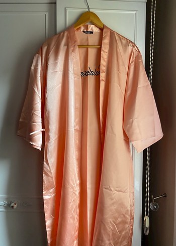 Pembe Midi Kadın Sabahlık, Kısa Kollu - Görsel 2