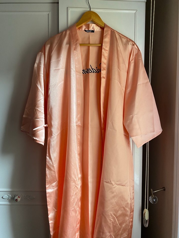 Pembe Midi Kadın Sabahlık, Kısa Kollu - Görsel 2