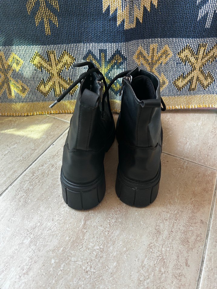 Siyah Yılan Desenli Platform Topuklu Bot - Görsel 4