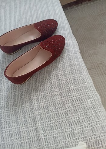 Diğer Bordo Süet Taşlı Kadın Topuklu Babet