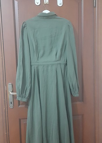 38 Beden haki Renk Yeşil, Uzun, Kemerli Kadın Elbise
