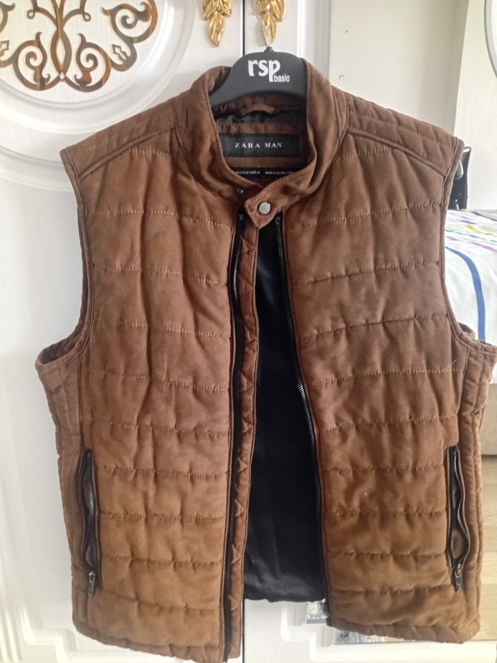 Zara Man Kahverengi Süet Fermuarlı Yelek - Görsel 2