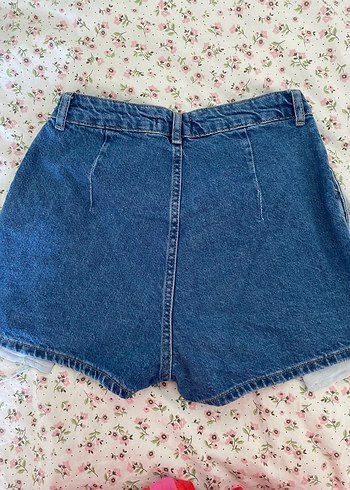 34 Beden mavi Renk Mavi Pileli Mini Denim Etek