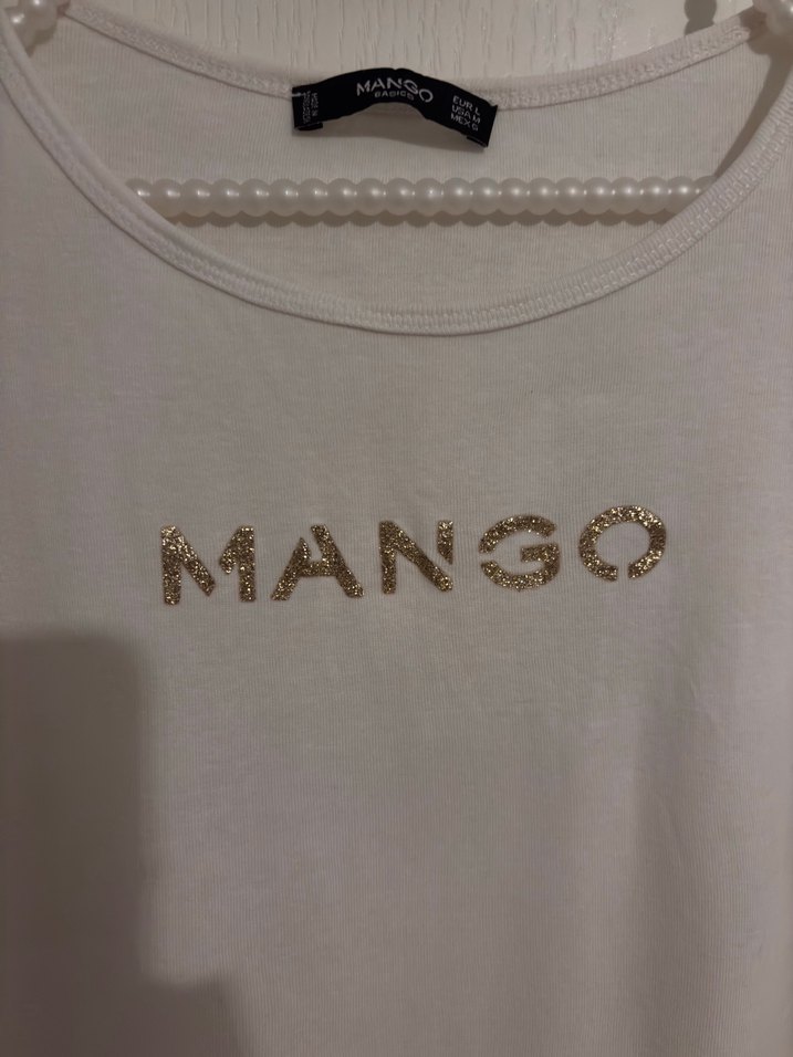 Mango Logolu Beyaz Kadın Tişört - Görsel 3