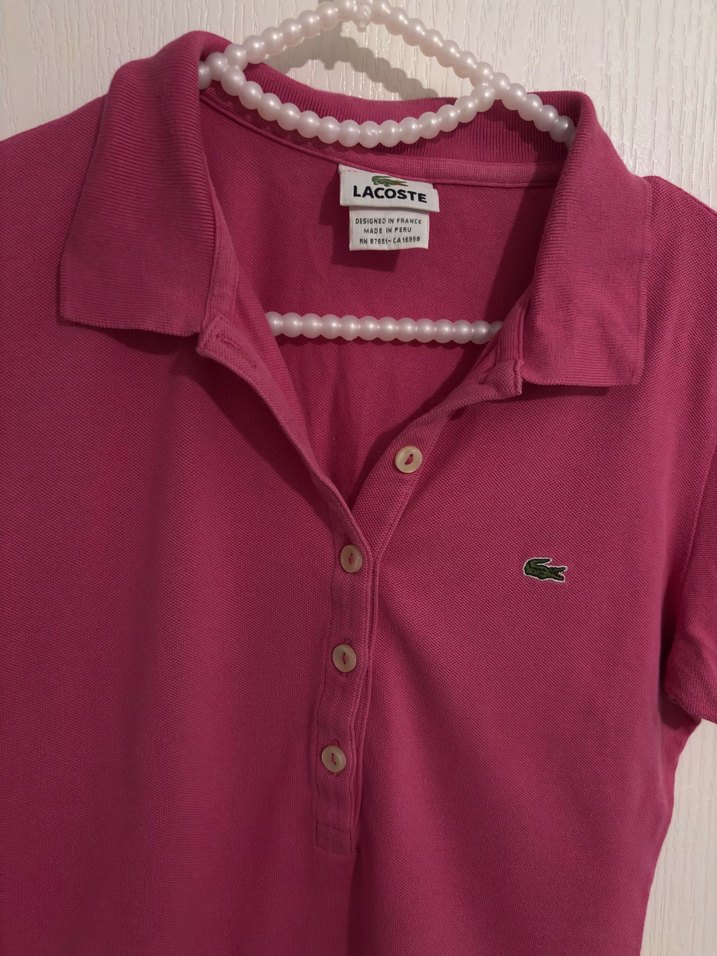 Orjinal Lacoste Pembe Düğmeli Polo Tişört - Görsel 2