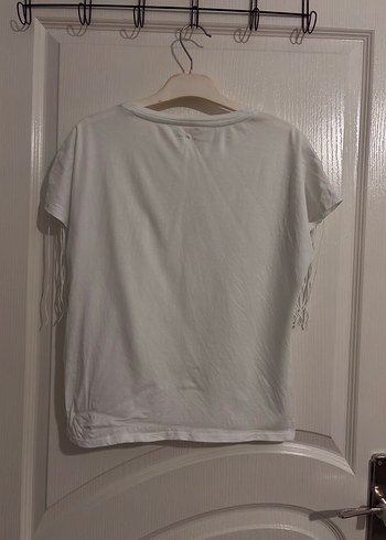 Pamuklu, püsküllü, kısa kollu bohem tişört - Görsel 3