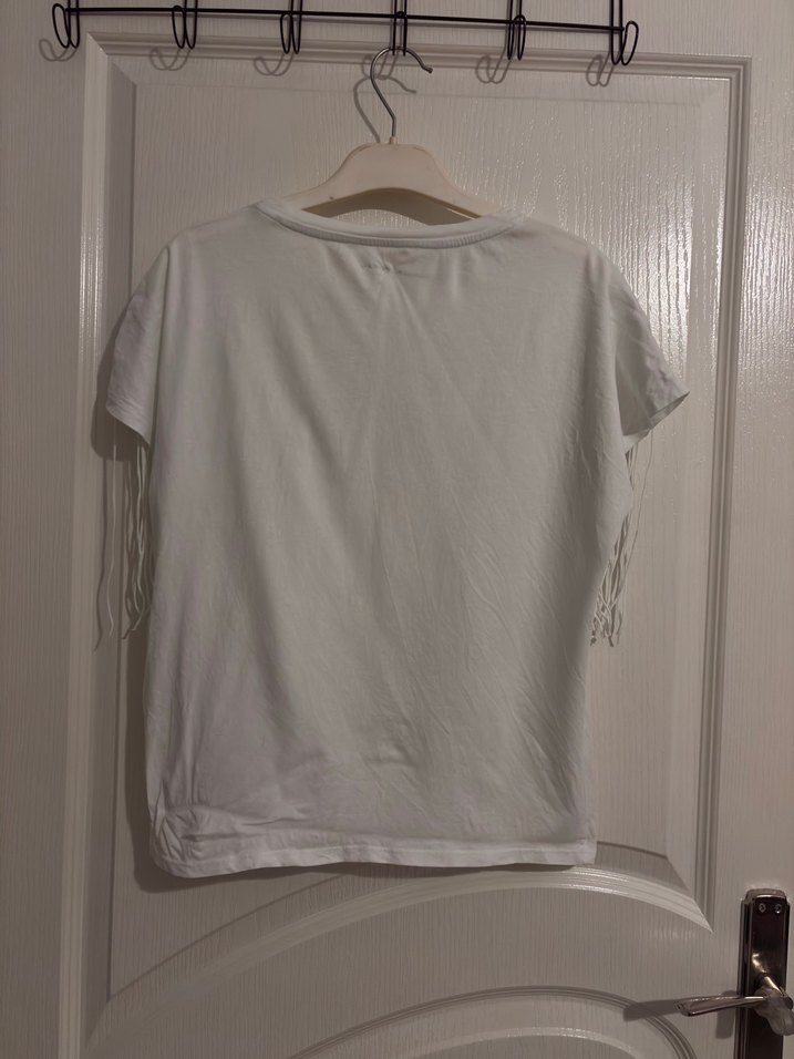 Pamuklu, püsküllü, kısa kollu bohem tişört - Görsel 3