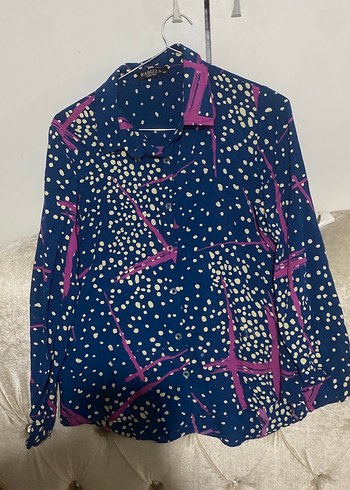 Kadın Mavi Batik Desenli Uzun Kollu Gömlek
