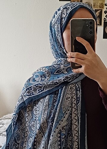 retro desen pamuk şal lacivert