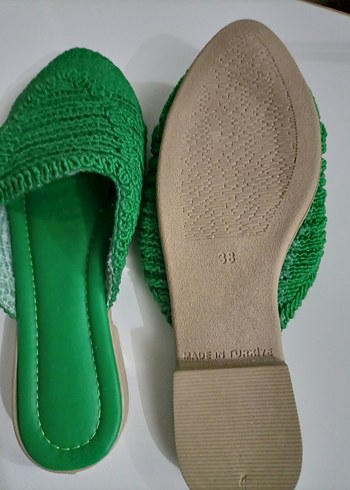 Örgü Detaylı Yeşil Kadın Terlik - Görsel 3
