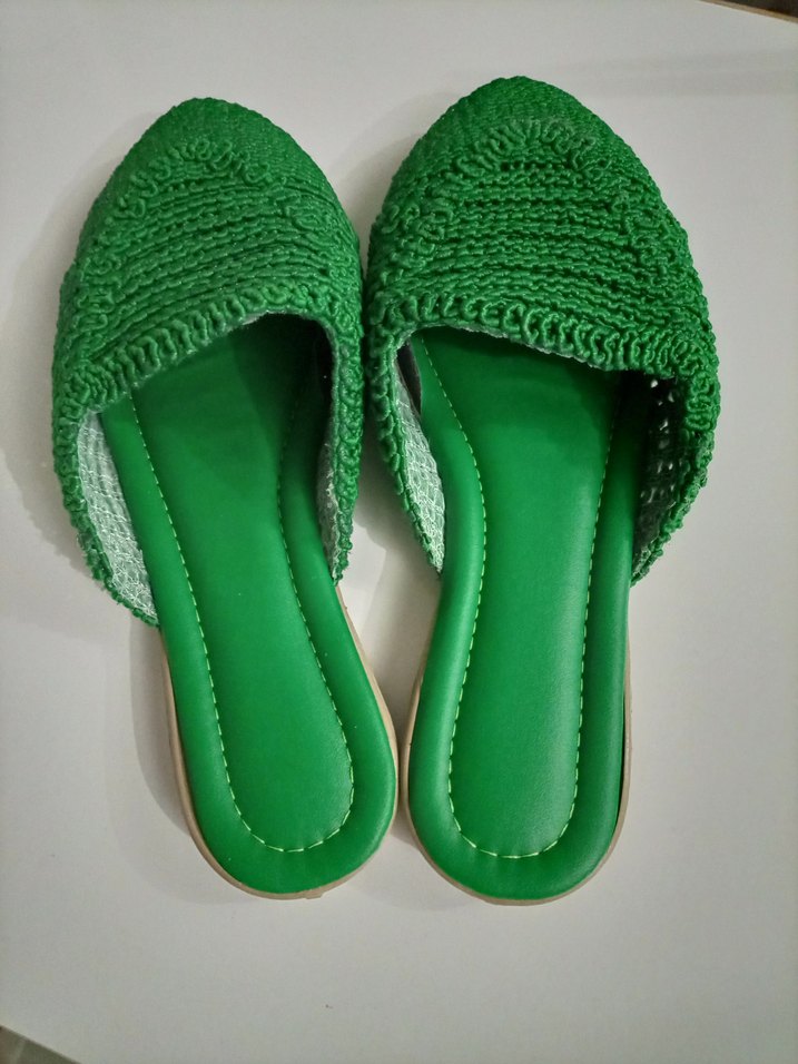 Örgü Detaylı Yeşil Kadın Terlik - Görsel 2