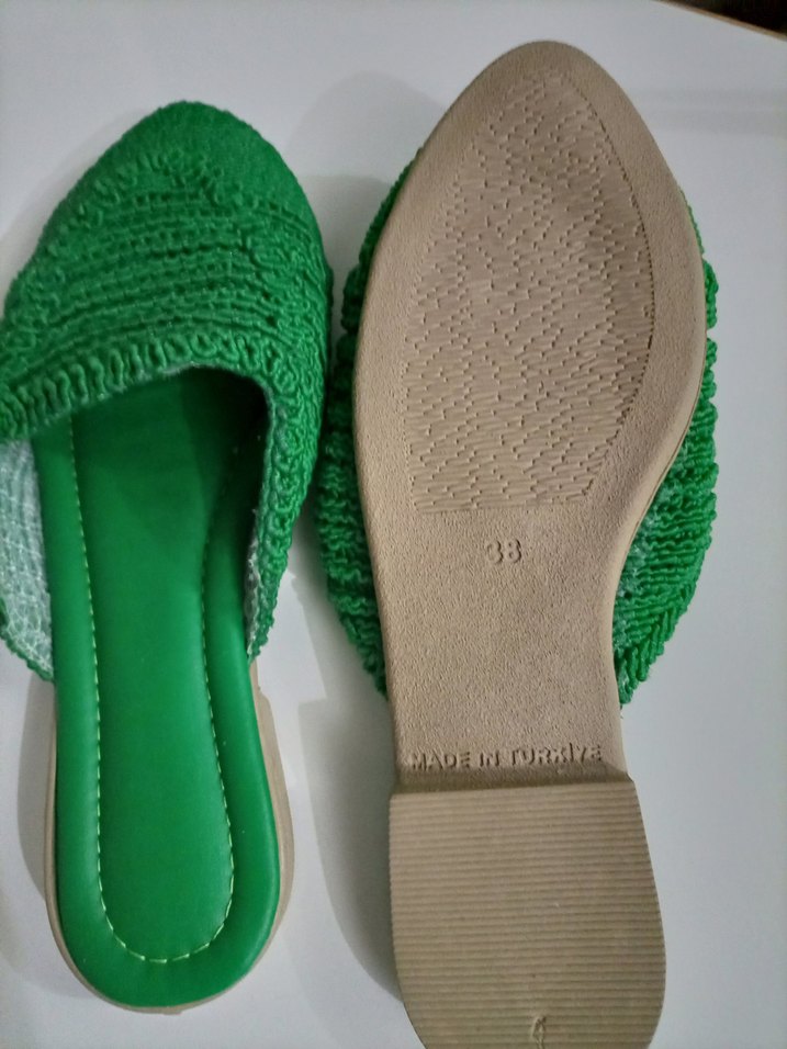 Örgü Detaylı Yeşil Kadın Terlik - Görsel 3