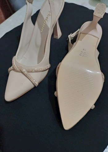 Bej Kadın Stiletto Taşlı Abiye Ayakkabı - Görsel 7