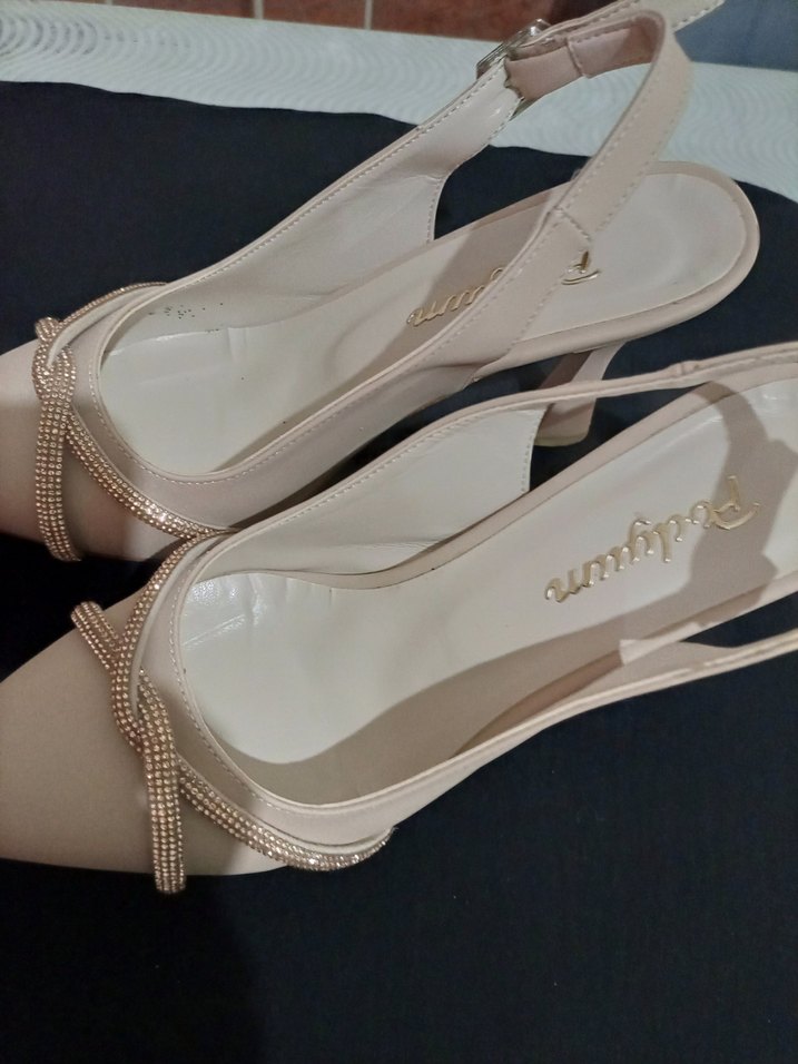 Bej Kadın Stiletto Taşlı Abiye Ayakkabı - Görsel 3