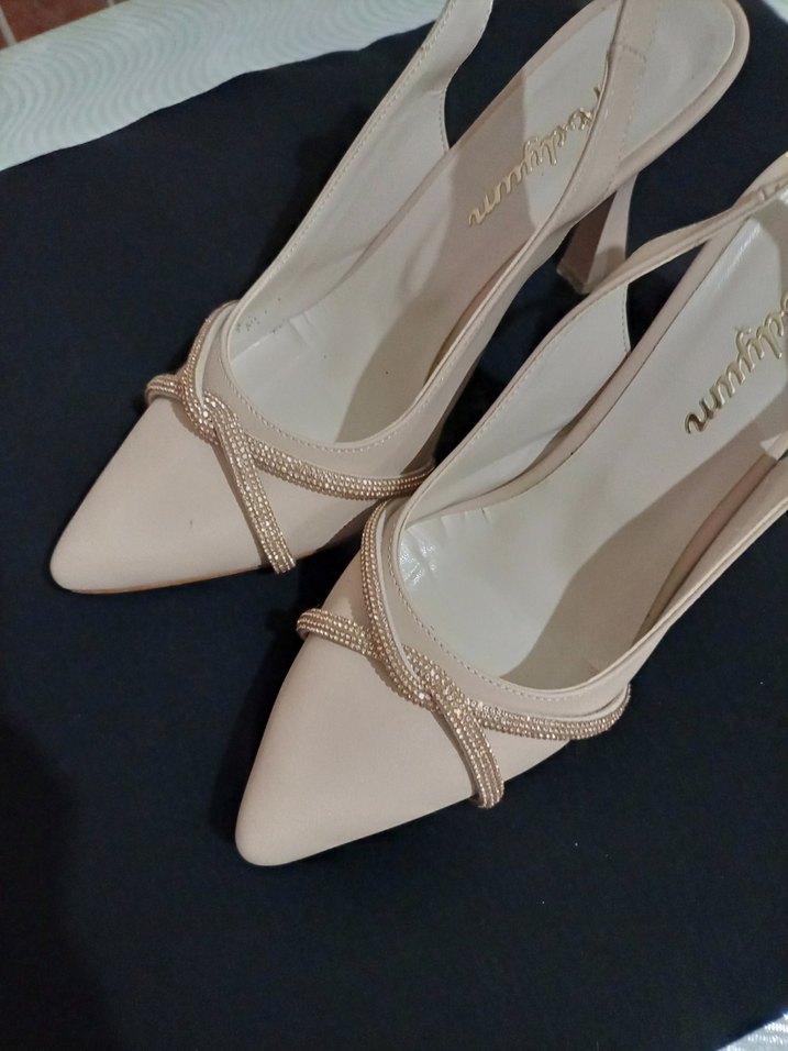 Bej Kadın Stiletto Taşlı Abiye Ayakkabı - Görsel 4