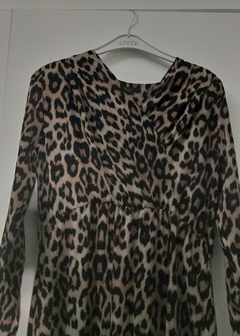 Kahverengi Leopar Desenli Uzun Elbise - Görsel 2