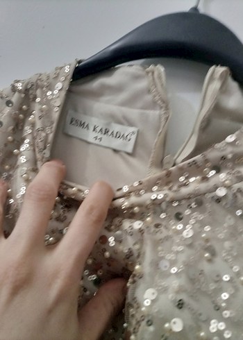 Uzun Kollu Beyaz Payetli Abiye Elbise - Görsel 4