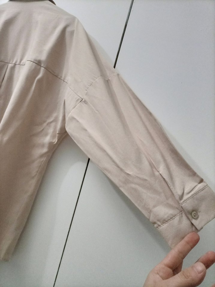 Bej Uzun Kollu Keten Salaş Gömlek hiç giyilmedi - Görsel 4