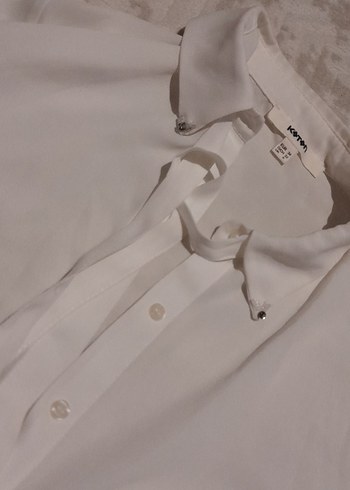 Beyaz Keten Fırfırlı Kadın Gömlek - Görsel 2