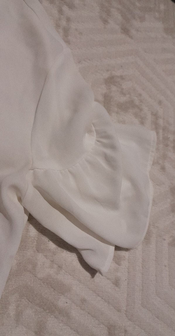 Beyaz Keten Fırfırlı Kadın Gömlek - Görsel 3