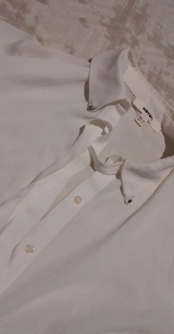 Beyaz Keten Fırfırlı Kadın Gömlek - Görsel 2