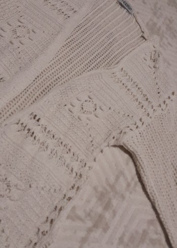 Nakışlı Bej Örgü Bohem Kadın Hırka - Görsel 3