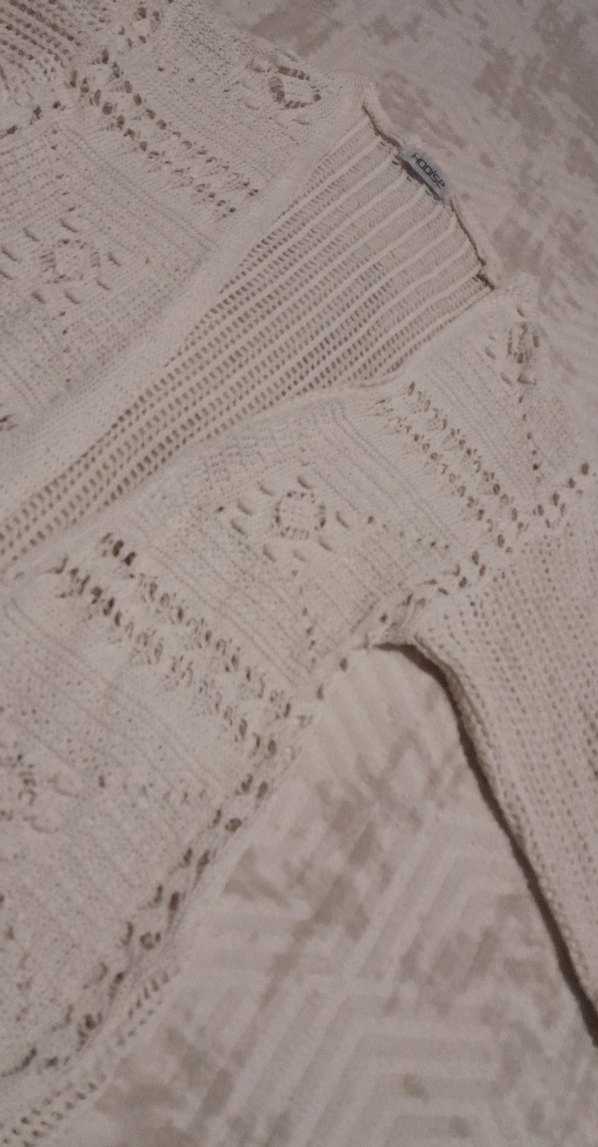 Nakışlı Bej Örgü Bohem Kadın Hırka - Görsel 3