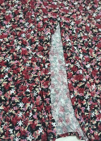 Bordo Bağlama Desenli Uzun Midi Etek - Görsel 2