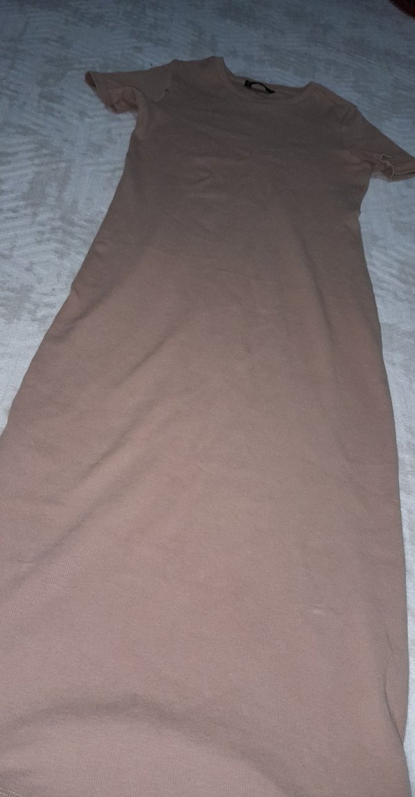 Bej Kısa Kollu Uzun Kadın Elbise - Görsel 2