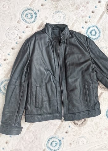 Siyah Deri Biker Ceket, Kemerli, Regular Fit - Görsel 5