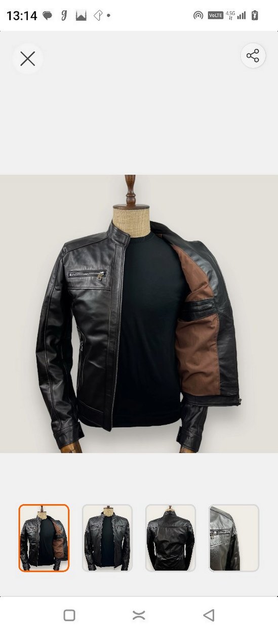 Siyah Deri Biker Ceket, Kemerli, Regular Fit - Görsel 2