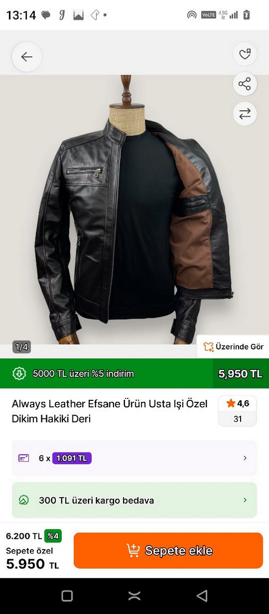 Siyah Deri Biker Ceket, Kemerli, Regular Fit - Görsel 3