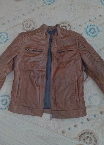 Kahverengi Biker Deri Erkek Ceket - Görsel 3