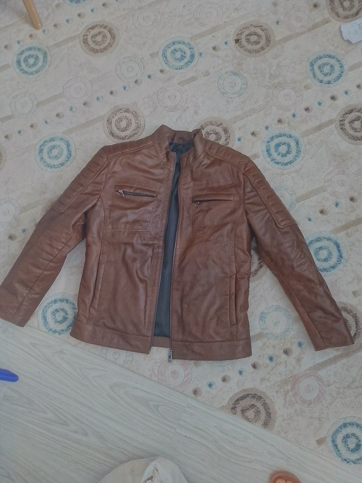 Kahverengi Biker Deri Erkek Ceket - Görsel 2