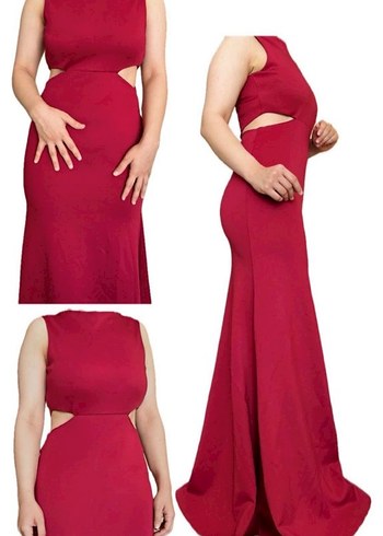 Bordo V Yaka Uzun Saten Elbise - Görsel 2