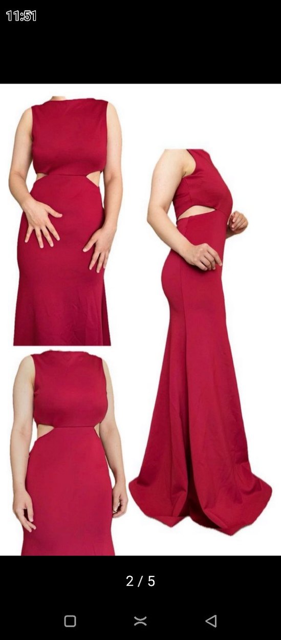 Bordo V Yaka Uzun Saten Elbise - Görsel 2