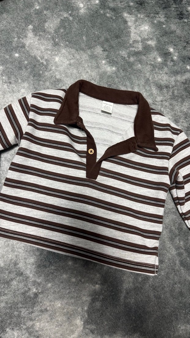 Erkek Çocuk Kahverengi Gri Çizgili Gömlek - Görsel 2